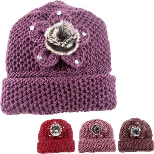 Old man hat female winter thickening plus woolen cap five-leaf flower knitted hat warm middle-aged and elderly cotton hat SP116