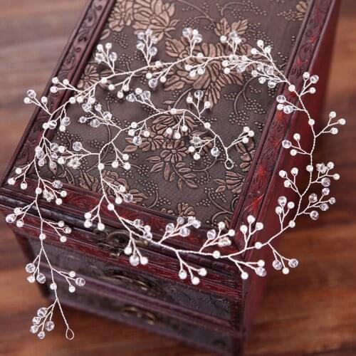Wedding Hair Accessories Handmade Long Headdress Silver Color Crystal Pearl Headband Tiara Bridal Wedding Hair Accessories