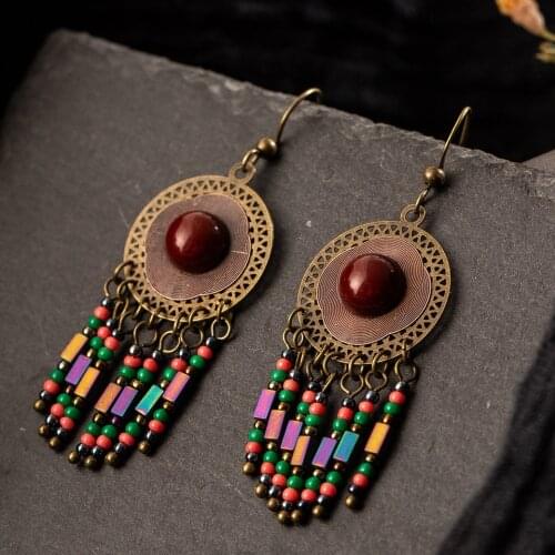 Vintage Ethnic Antique Tassel Dangle Drop Earrings Hanging for Women Female Fashion Anniversary Jewelry Ornaments Accessories
