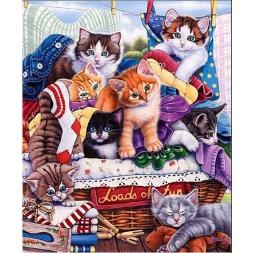 Embroidery Counted Cross Stitch Kits Needlework - Crafts 14 ct Aida Color DIY Arts Handmade Decor - Cute Kittens