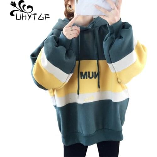 UHYTGF Women Sweatshirt Plus Fleece Casual Warm Autumn Winter Top Female Korean Loose Oversized Jacket Cute Student Hoodies 1244