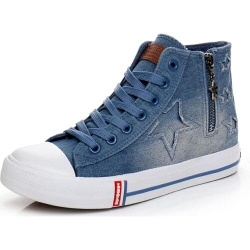 Ladies Blue Denim Flat lace-up Round Toe Fashion Classic Sports Casual Shoes Everyday Trend Versatile Ankle Womans Boots