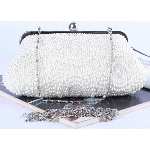 Spring Pearl Dinner Dress Clutch Bead Embroidery Handmade Ladies Chain Handbag Single Shoulder Messenger Bridal Wedding Bag