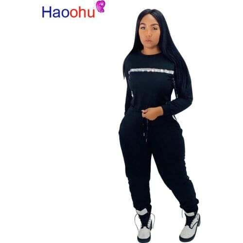 Rhinestone Two Piece Set Tracksuit Women Long Sleeve Crop Top + Lace Up Pants Fall Casual 2 Piece Outfits Matching Sets