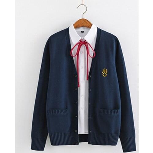 Spring Autumn Women Sweater Coat Preppy Style British Campus Knitted Jk Uniform Sweater Cardigan Anime School Girl Uniform