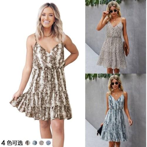 Women Summer Dress 2021 New Fashion Sexy Leopard Print v-neck Backless Mini Dresses Vestido De Mujer ONYLQ212S5125