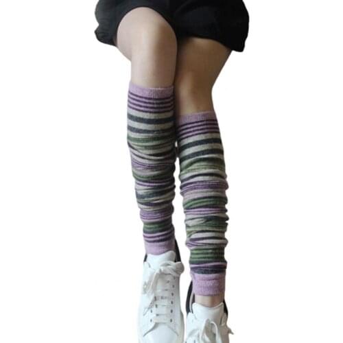 1 Pair Winter Women Fashion Stripe Knitting Leg Warmers Boot High Knee Socks