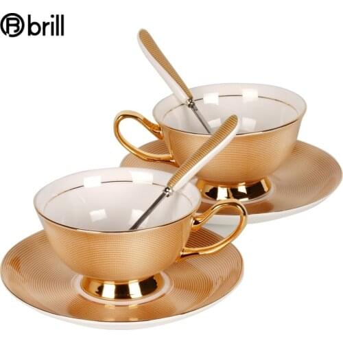 Gold Royal Vintage European Coffee Cup Bone Porcelain Mate Reusable Coffee Mug Travel Takimlari Coffee Cup Set Couple Gift 50