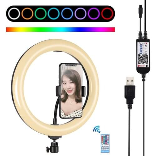 10.2 inch 26cm USB RGBW Dimmable LED Ring Light Vlogging Photography Video Light with Head & Remote Control & Phone Clamp