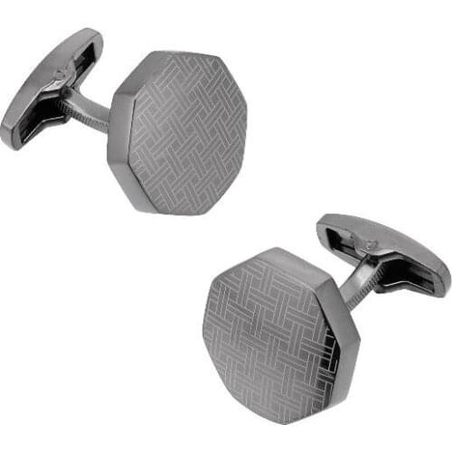 10pairs/lot Gunblack Octagon Laser Cufflinks Retro Laser Pattern Cuff Links Vintage Business Style Mens Jewelry Wholesale