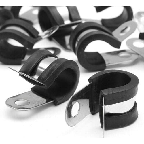 12Pcs Rubber Clamps Fuel Hose Line Water Pipe Clamp Hoops Air Tube Fastener Brake Pipe Clips 3/16\\\" (4.7mm) Lines Pack