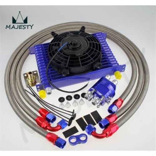 15 Row 10AN Universal engine Transmission Oil Cooler +relocation adapter kit+ 7" Electric Fan Kit SL
