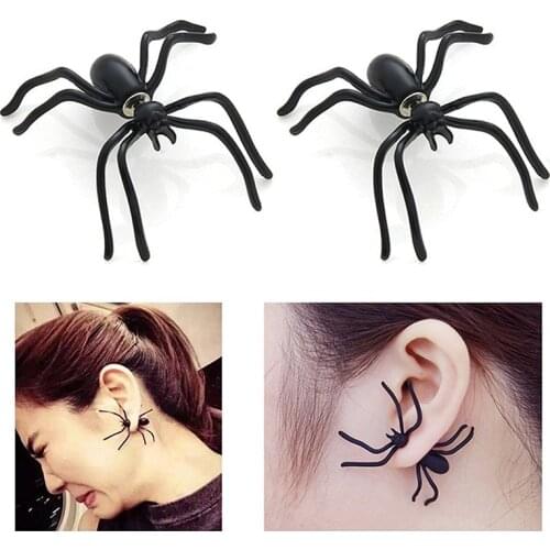 2021 Hot Fashion 1Piece 3D Creepy Black Spider Stud Earrings Hot Selling Goddesss Unique Punk Earrings Halloween Gift