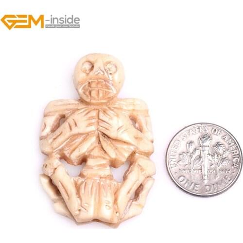 Big Hole (1.2mm)Handmade Carved Skull Skeleton Halloween White Cream Black Natural OX Bone Beads For Jewelry Making Bulk