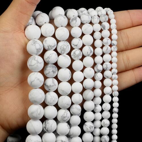 Natural Stone Beads Frosted White Turquoise Charm Round Loose Beads for Jewelry Making Needlework Bracelet DIY 4-12 MM