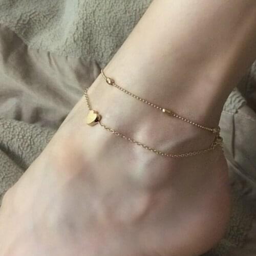 Hot sale alloy bohimia footwear summer beach new round bead chain love anklet for charm female gifts wholesale