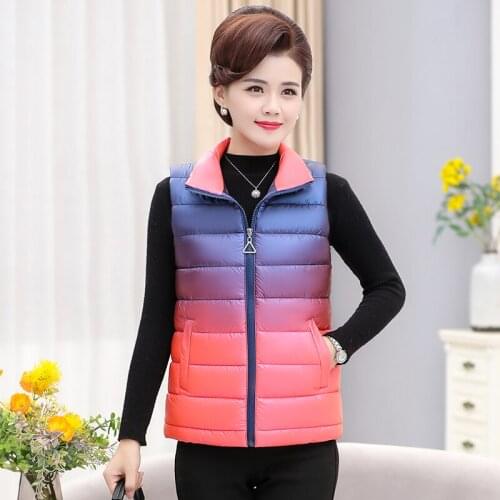 Gradient Vest 2020 Women Sleeveless Winter Warm Plus Size 5XL Cotton Padded Jacket Coat Autumn Female Lapel Waistcoat