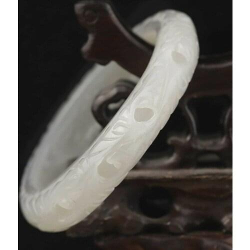 China natural hetian jade bangle intaglio hand carved jade flower Bracelet