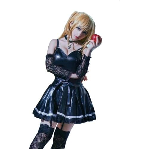 Death Note Misa Amane Imitation Leather Dress Uniform Outfit Anime Cosplay Costumes gift necklace