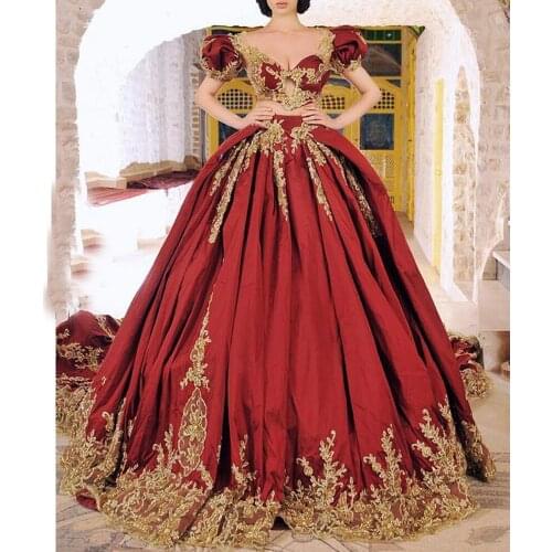 Red prom dresses 2019 sweetheart neckline lace appliques short sleeve beaded evening dresses gowns two pieces