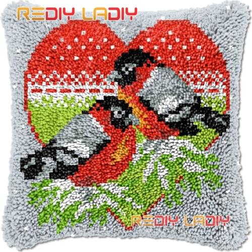 Latch Hook Cushion Cover Birds and Love Needlepoint Kits Chunky Acrylic Yarn Crocheting Pillow Case Arts & Crafts