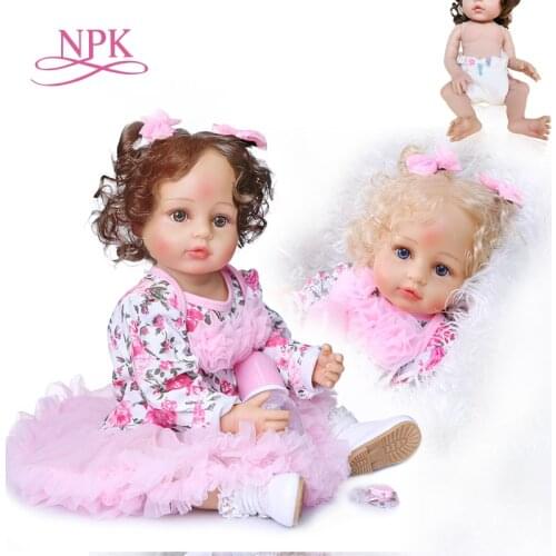 NPK 55CM original new design hand rooted curly hair lifelike real touch reborn baby girl doll toddler full body soft silicone