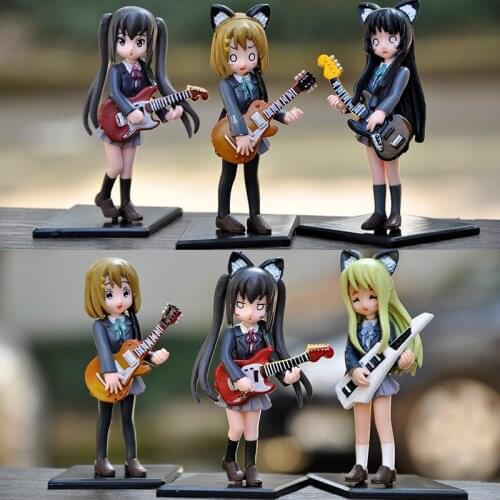 Cute Japanese female guitarist puppet table top pose with base long hair cat ear skirt beautiful girl heart blind box