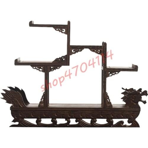 Natural Black Chicken Fin Wood, Jiaolong Playing Water Bogu Frame, Exquisite Solid Wood Handicraft Display Frame