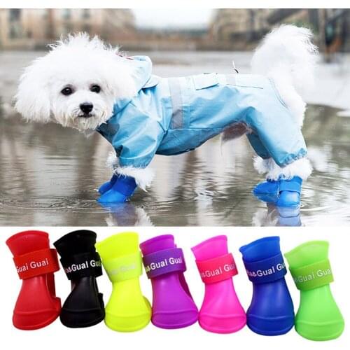 Dog Rain Shoes For Pet Portable Anti Slip Rubber Booties Cat Puppy Silicone Waterproof Rain Shoes Candy Color 4pcs/lot