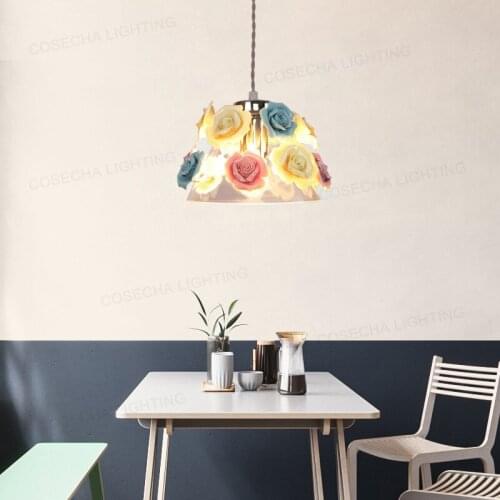 New Nordic simple and creative single head chandelier single head dining room dining room lamp bedside ceramic flower decoration