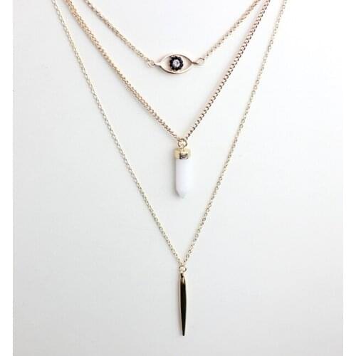 2016 New Multi Layer Necklace bar Pendant White glass eyes necklace for Women pencil stump Long Necklaces