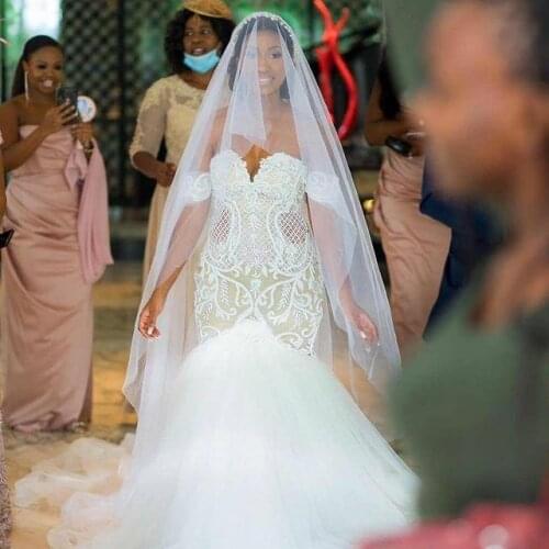 New Design Off the Shoulder Lace Appliques Mermaid Wedding Dresses Sweep Train vestido de Noiva