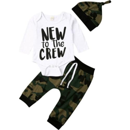 Toddler Boy Clothes 3PCS Newborn Baby Boy Long Sleeve Tops Letter Bodysuit + Camo Pants +Hat Warm Outfits Clothes