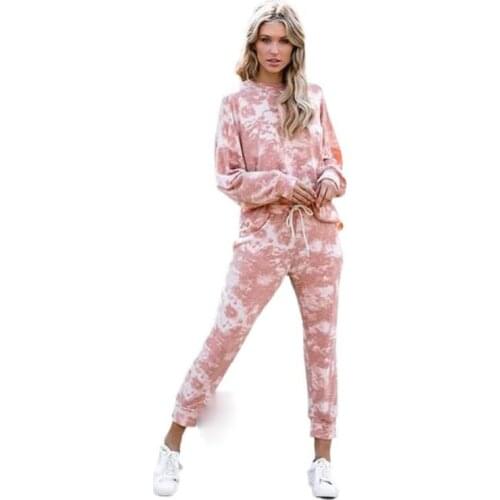 2021Autumn and Winter Womens Pajamas Tie-dye Printing Round Neck Long-sleeved Casual Home Wear Pajamas for Women Pajama Set