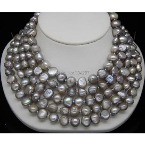 70" Beautiful 8-9MM Gray Color Baroque pearl necklace