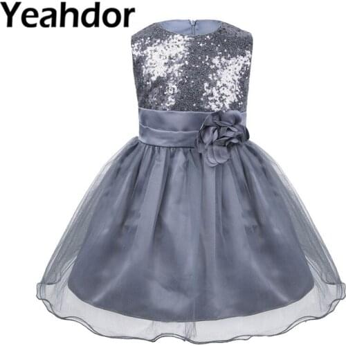 Baby Girls Sleeveless Straps Tie Sequins Mesh Flower Princess Bridesmaid Dress For Pageant Wedding Birthday Party Formal Dress