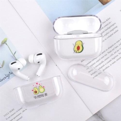 Simple Cartoon Avocado Cactus Dinosaur Earphone Cover For Apple Airpods 3 Headphone Cases For AirPods Pro Transparent PC Case