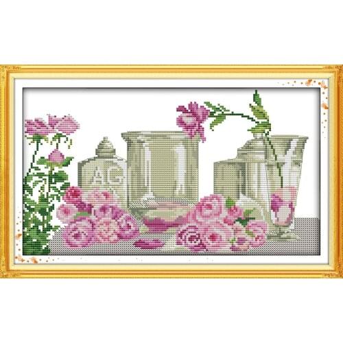 Rose and utensils cross stitch kit aida 14ct 11ct count printed canvas stitches embroidery DIY handmade needlework