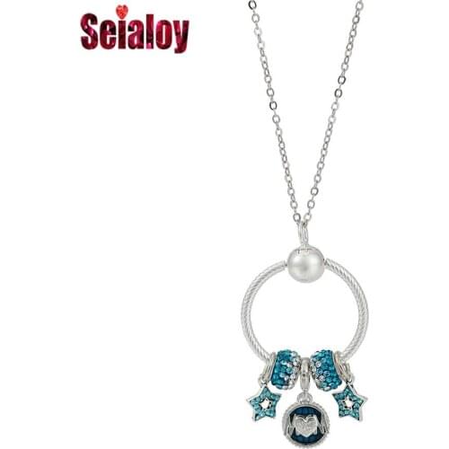 Seialoy Fashion Blue Women Pendant Necklace For Women Girls Crystal Star Charms Pendant Necklace Jewelry Girls Wife Jewelry Gift