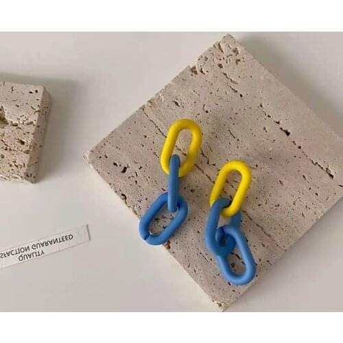 YAOLOGE 2021 New Pink Blue Chain Acrylic Drop Earrings Geometric Alloy Ear Accessories For Women Fashion Party Jewelry Gift