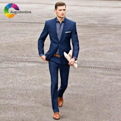 Custom Made Navy Blue Men Suits for Business Slim Fit Groom Tuxedo Wedding Suit for Men 2Piece Jacket Pants Costume Homme Ternos
