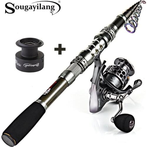 Sougayilang 1.8-3.3m Carbon Fiber Spinning Fishing Rod 13+1BB Fishing Reel Combo Telescopic Fishing Pole Spinning Reel Kit Pesca