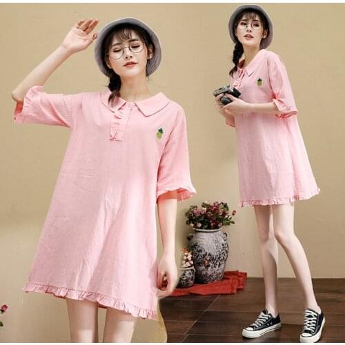 Pregnancy Clothes Summer Maternity Dresses Cotton and Linen Pregnant Dress Casual Half Sleeve Maternity Tops Plus Size