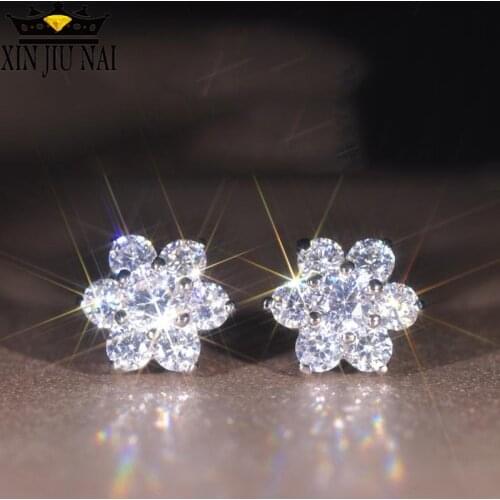 Advanced similar Moissanite Female Jewelry Earrings Top Quality AAA CZ Flower Shaped Stud Earrings For Women Wedding Brincos