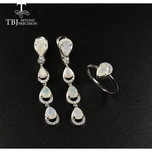Long Opal Earring jewelry set,Natural Ethiopia Opal Ring earring 925 sterling silver fine jewelry for women nice gift tbj
