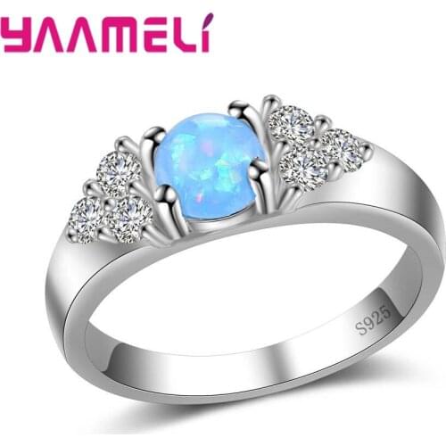 Fashion Ring Multi-claw Carving Round Big Blue Opal Rings Women Wedding Anniversary Accessories Jewelry Higher Quality