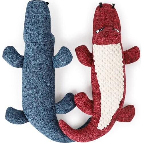 Pet Dog Chews Toy Plush Linen Bite-proof Crocodile Toy Stuffed Animals Crocodile For Pet Dog Squeaky Noise Cleaning Teeth Toy