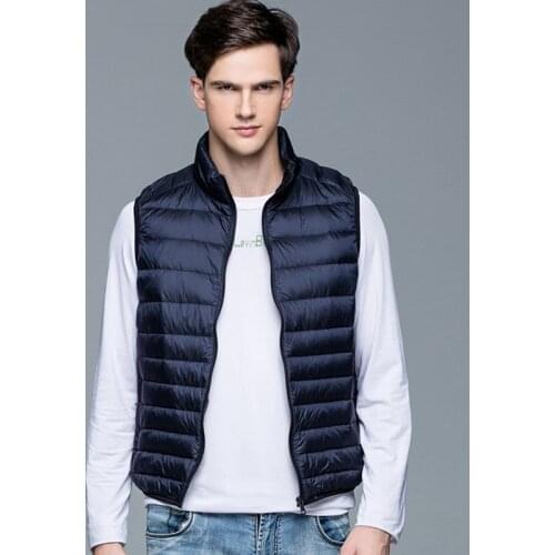 Winter New Men White Duck Down Vest Ultralight Sleeveless Vest Jacket Fashion Stand Collar Men Large Size Loose Vest