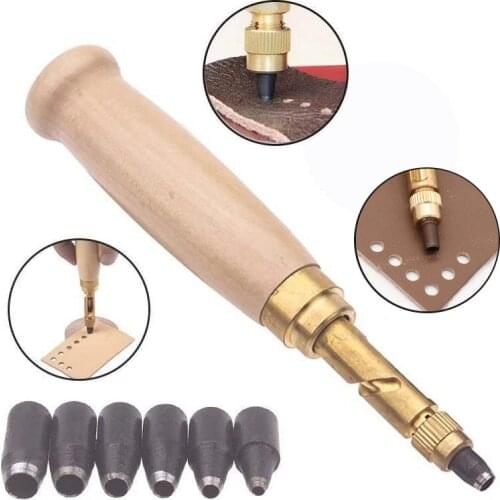 1.5-4mm Automatic Belts Screw Punch Leather Tool Hole Punch Screw Removable Book Drill Auto With 6 Size Tip