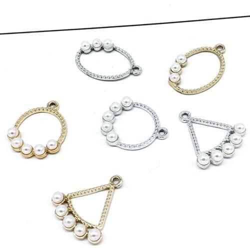 10pcs/lot Alloy Gold/Silver Tone Rounds/triangle With Imitation Pearl Geometry Diy Jewelry Earring/Necklace Charm Pendant